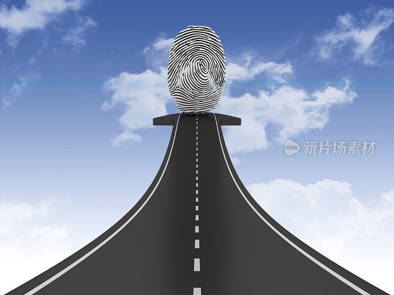 道路箭头与指纹天空- 3D渲染